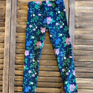 Janie and Jack Navy Floral Stretch Leggings with Pink, Blue and Green Size 6